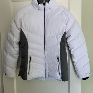 Obermeyer down ski jacket with detachable hood.